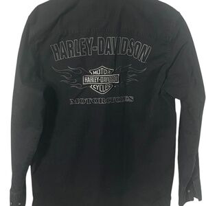 🔥 Harley-Davidson Men's Button-Down Shirt – Large – Black – Flames Logo 🔥